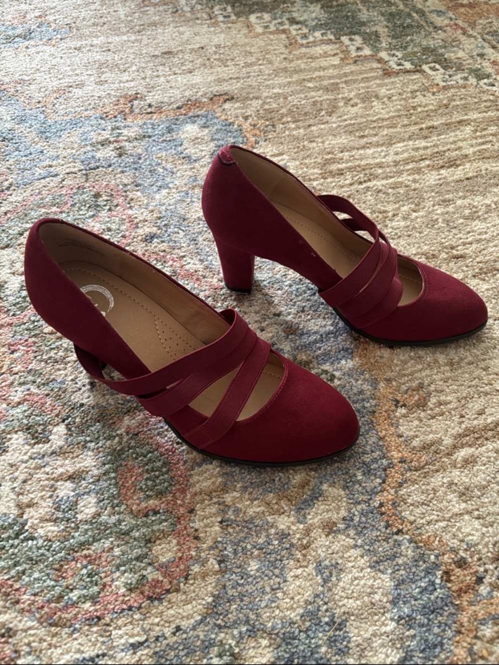 Women's Burgundy Strappy Mid-Heel Pumps